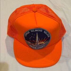 George Neon Orange Mesh Trucker Hat with Space Patch